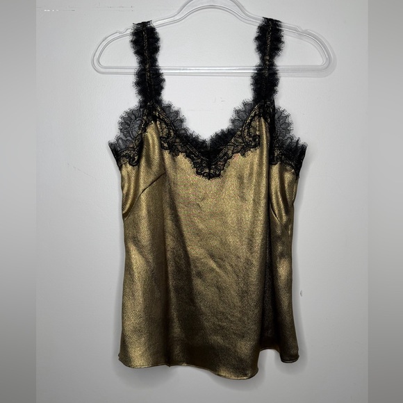 White House Black Market Tops - White House Black Market Hammered Gold Lace Satin Cami